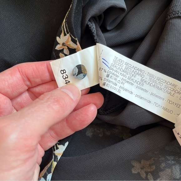 ZARA Black Floral Sheer Chiffon Dress, Midi Oversized Boho Smock Dress, small - Picture 16 of 16